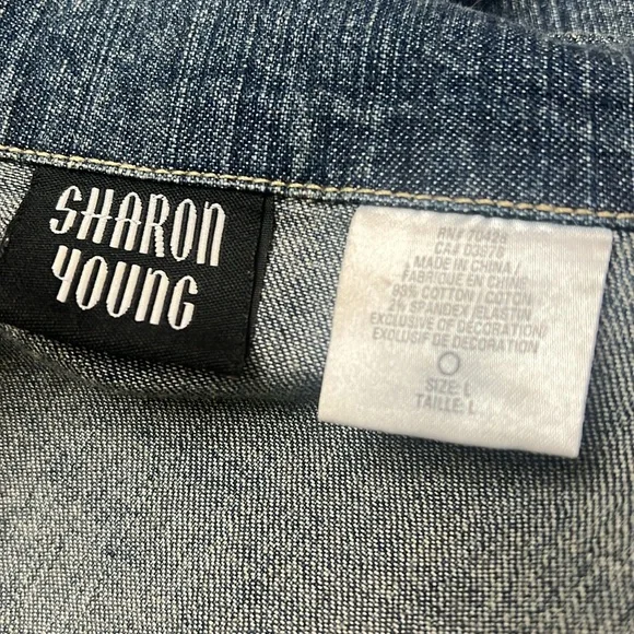 Sharon Young crochet detailed jean jacket denim size large women’s vintage - Picture 7 of 8